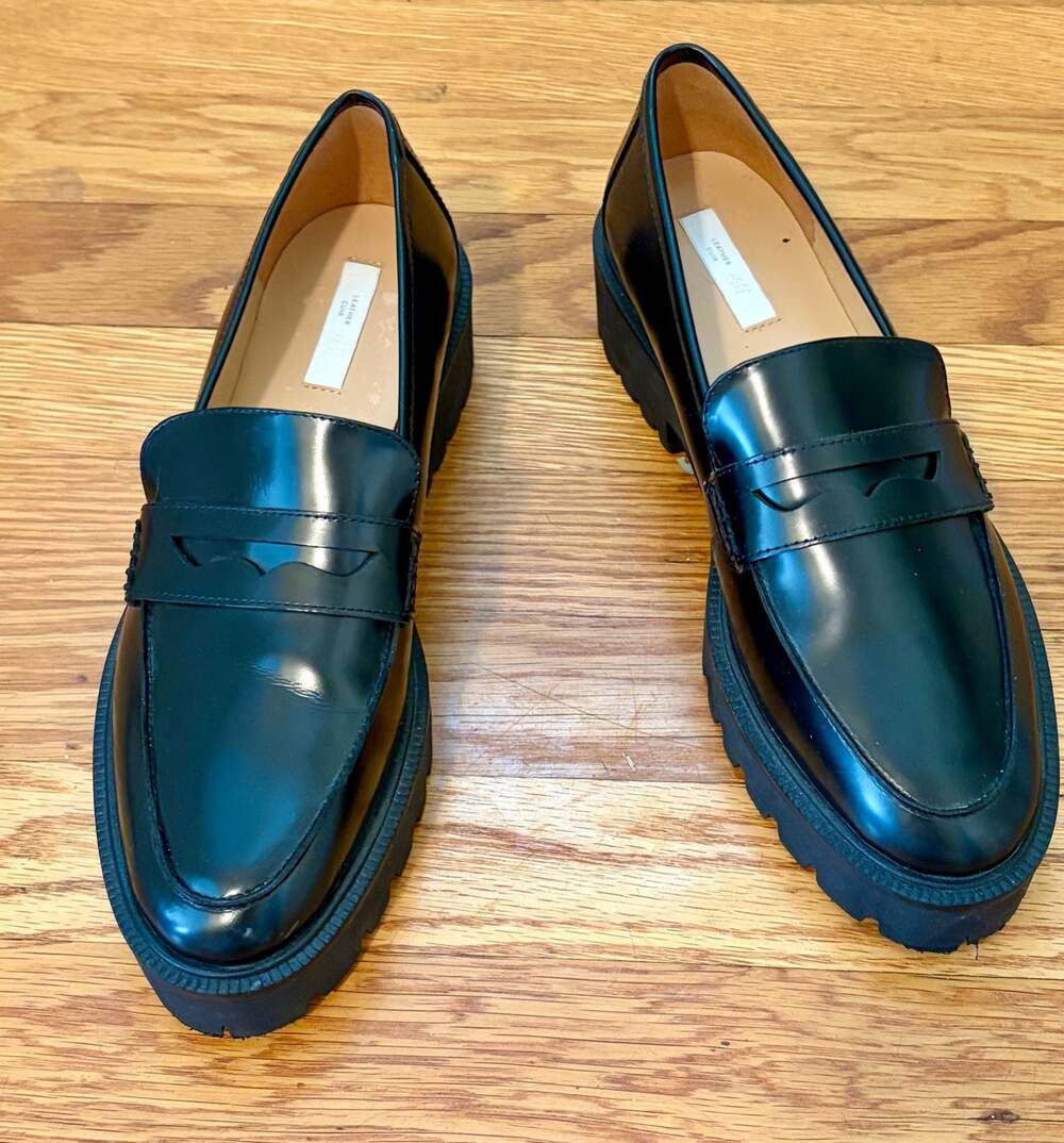 H&M Black Leather Platform Loafers Chunky Heel City Style Workwear Size 8 EU 39